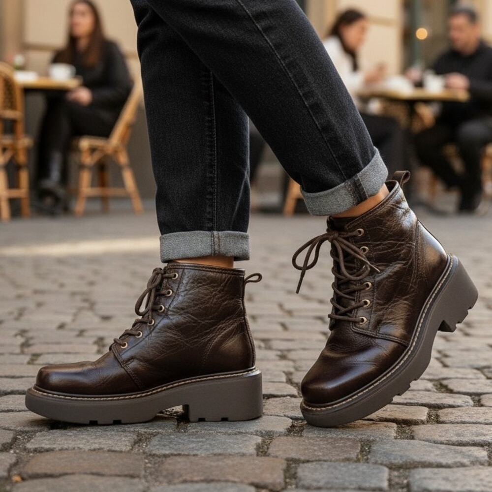 Vintage Y2K American Eagle Outfitters Brown Leather Platform Boots Women’s 7